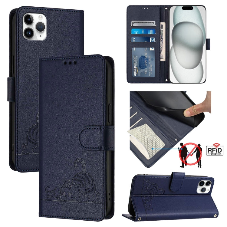 Estojo de Telefone em Couro com Padrão Relevo de Gato e Rato e RFID com Cordão, Para iPhone 13 mini, Para iPhone 12/12 Pro, Para iPhone 12 Pro Max, Para iPhone 12 mini, Para iPhone 11 Pro Max, Para iPhone 11, Para iPhone 11 Pro, Para iPhone XS / X