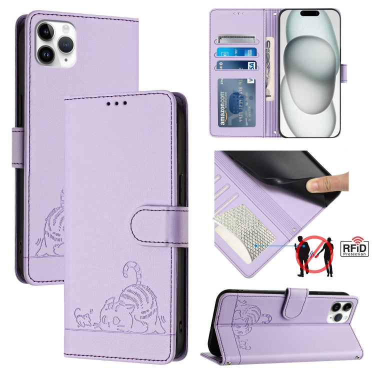 Estojo de Telefone em Couro com Padrão Relevo de Gato e Rato e RFID com Cordão, Para iPhone 13 mini, Para iPhone 12/12 Pro, Para iPhone 12 Pro Max, Para iPhone 12 mini, Para iPhone 11 Pro Max, Para iPhone 11, Para iPhone 11 Pro, Para iPhone XS / X