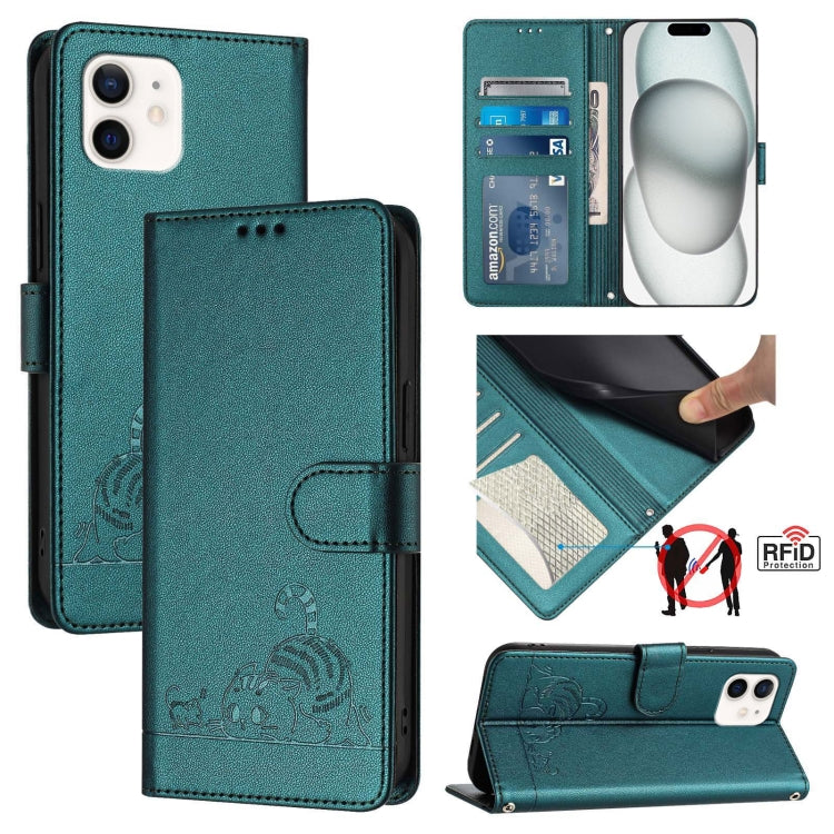 Estojo de Telefone em Couro com Padrão Relevo de Gato e Rato e RFID com Cordão, Para iPhone 13 mini, Para iPhone 12/12 Pro, Para iPhone 12 Pro Max, Para iPhone 12 mini, Para iPhone 11 Pro Max, Para iPhone 11, Para iPhone 11 Pro, Para iPhone XS / X