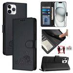 Estojo de Telefone em Couro com Padrão Relevo de Gato e Rato e RFID com Cordão, Para iPhone 13 mini, Para iPhone 12/12 Pro, Para iPhone 12 Pro Max, Para iPhone 12 mini, Para iPhone 11 Pro Max, Para iPhone 11, Para iPhone 11 Pro, Para iPhone XS / X