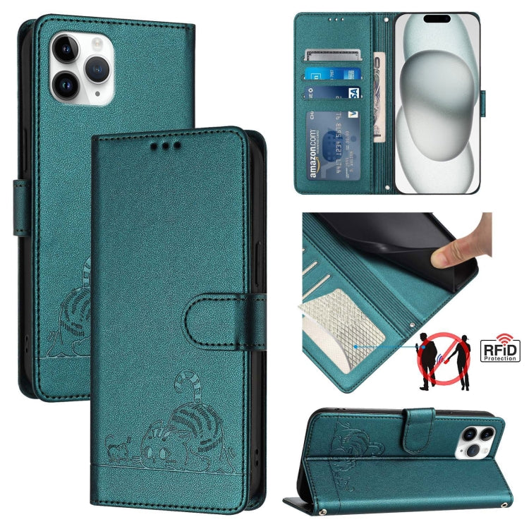 Estojo de Telefone em Couro com Padrão Relevo de Gato e Rato e RFID com Cordão, Para iPhone 13 mini, Para iPhone 12/12 Pro, Para iPhone 12 Pro Max, Para iPhone 12 mini, Para iPhone 11 Pro Max, Para iPhone 11, Para iPhone 11 Pro, Para iPhone XS / X