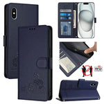 Estojo de Telefone em Couro com Padrão Relevo de Gato e Rato e RFID com Cordão, Para iPhone 13 mini, Para iPhone 12/12 Pro, Para iPhone 12 Pro Max, Para iPhone 12 mini, Para iPhone 11 Pro Max, Para iPhone 11, Para iPhone 11 Pro, Para iPhone XS / X