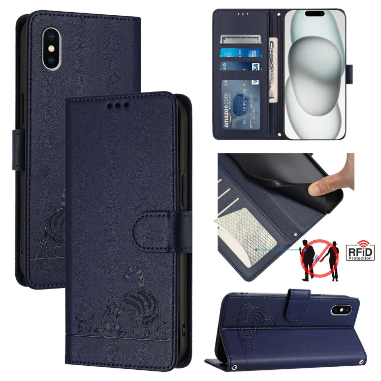 Estojo de Telefone em Couro com Padrão Relevo de Gato e Rato e RFID com Cordão, Para iPhone 13 mini, Para iPhone 12/12 Pro, Para iPhone 12 Pro Max, Para iPhone 12 mini, Para iPhone 11 Pro Max, Para iPhone 11, Para iPhone 11 Pro, Para iPhone XS / X
