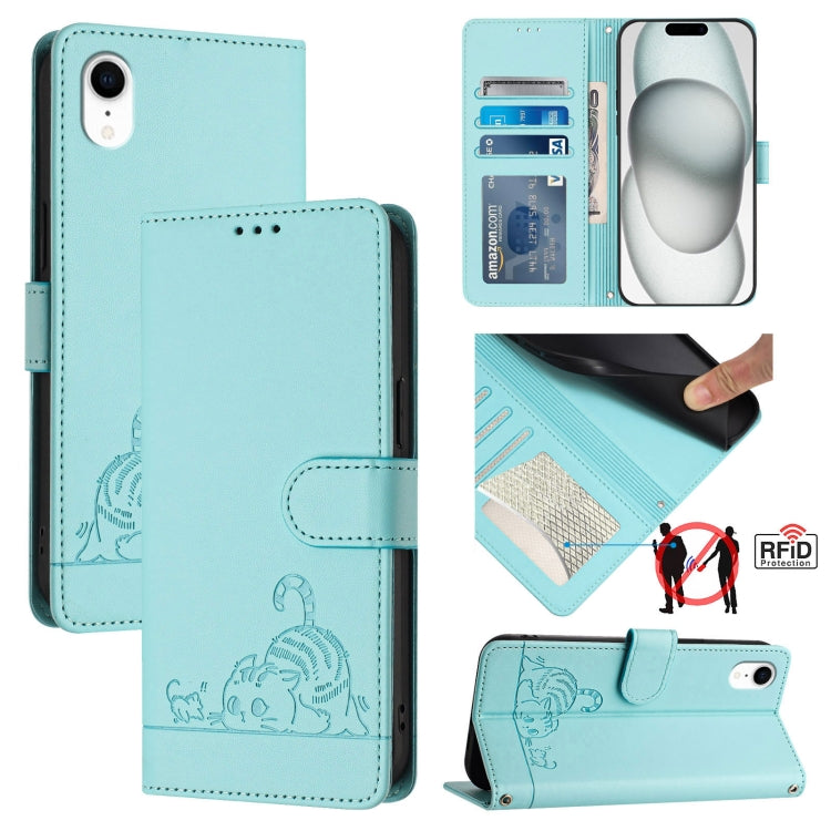 Capa de telemóvel em pele com padrão em relevo de gato e rato e cordão, para iPhone XR, iPhone XS Max, iPhone 8 Plus / 7 Plus