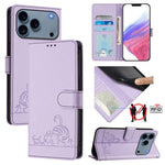 Capa de telemóvel em pele com padrão em relevo de gato e rato e RFID com cordão, para iPhone 17 Pro Max, para iPhone 17 Pro, para iPhone 17, para iPhone Air, para iPhone SE 2024, para iPhone 15 Pro Max, para iPhone 15 Pro, para iPhone 15 Plus