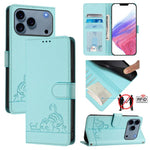 Capa de telemóvel em pele com padrão em relevo de gato e rato e RFID com cordão, para iPhone 17 Pro Max, para iPhone 17 Pro, para iPhone 17, para iPhone Air, para iPhone SE 2024, para iPhone 15 Pro Max, para iPhone 15 Pro, para iPhone 15 Plus