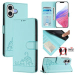 Capa de telemóvel em pele com padrão em relevo de gato e rato e RFID com cordão, para iPhone 17 Pro Max, para iPhone 17 Pro, para iPhone 17, para iPhone Air, para iPhone SE 2024, para iPhone 15 Pro Max, para iPhone 15 Pro, para iPhone 15 Plus
