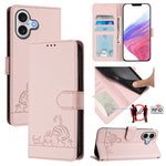 Capa de telemóvel em pele com padrão em relevo de gato e rato e RFID com cordão, para iPhone 17 Pro Max, para iPhone 17 Pro, para iPhone 17, para iPhone Air, para iPhone SE 2024, para iPhone 15 Pro Max, para iPhone 15 Pro, para iPhone 15 Plus