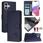 Capa de telemóvel em pele com padrão em relevo de gato e rato e RFID com cordão, para iPhone 17 Pro Max, para iPhone 17 Pro, para iPhone 17, para iPhone Air, para iPhone SE 2024, para iPhone 15 Pro Max, para iPhone 15 Pro, para iPhone 15 Plus