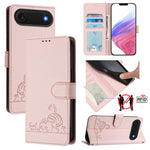 Capa de telemóvel em pele com padrão em relevo de gato e rato e RFID com cordão, para iPhone 17 Pro Max, para iPhone 17 Pro, para iPhone 17, para iPhone Air, para iPhone SE 2024, para iPhone 15 Pro Max, para iPhone 15 Pro, para iPhone 15 Plus