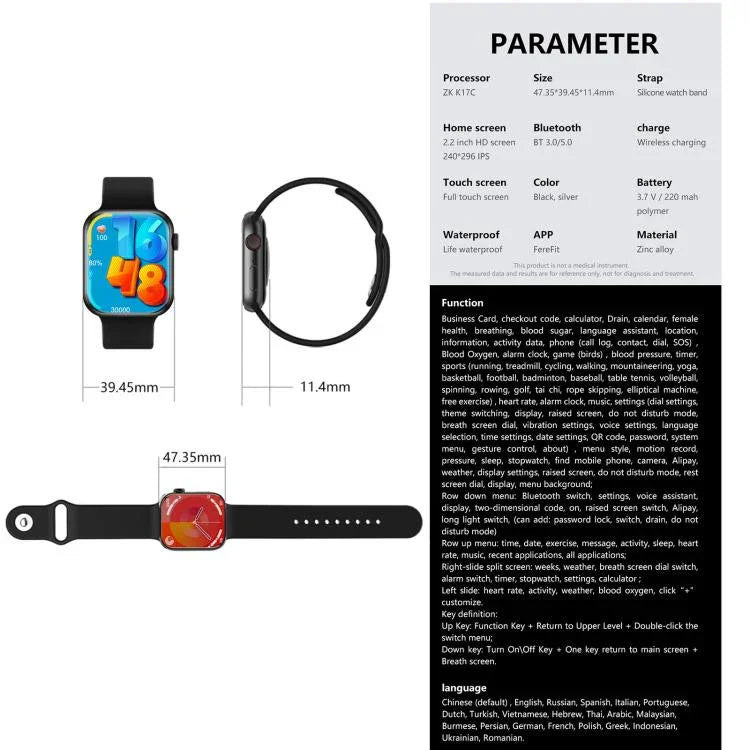 WS11 MAX Relógio Inteligente Desportivo de Fitness de 2,2 polegadas, Suporta Chamadas Bluetooth / Sono / Oxigénio no Sangue / Frequência Cardíaca / Pressão Arterial