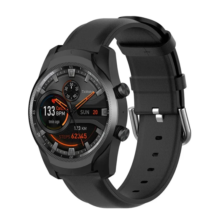 Pulseira de Couro 22mm com Fivela de Cauda Redonda, Para Ticwatch Pro 2020, Para Huawei Watch GT2E, Para Samsung Galaxy Watch 3 45mm