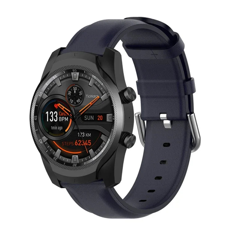 Pulseira de Couro 22mm com Fivela de Cauda Redonda, Para Ticwatch Pro 2020, Para Huawei Watch GT2E, Para Samsung Galaxy Watch 3 45mm