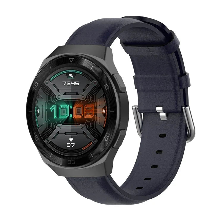 Pulseira de Couro 22mm com Fivela de Cauda Redonda, Para Ticwatch Pro 2020, Para Huawei Watch GT2E, Para Samsung Galaxy Watch 3 45mm