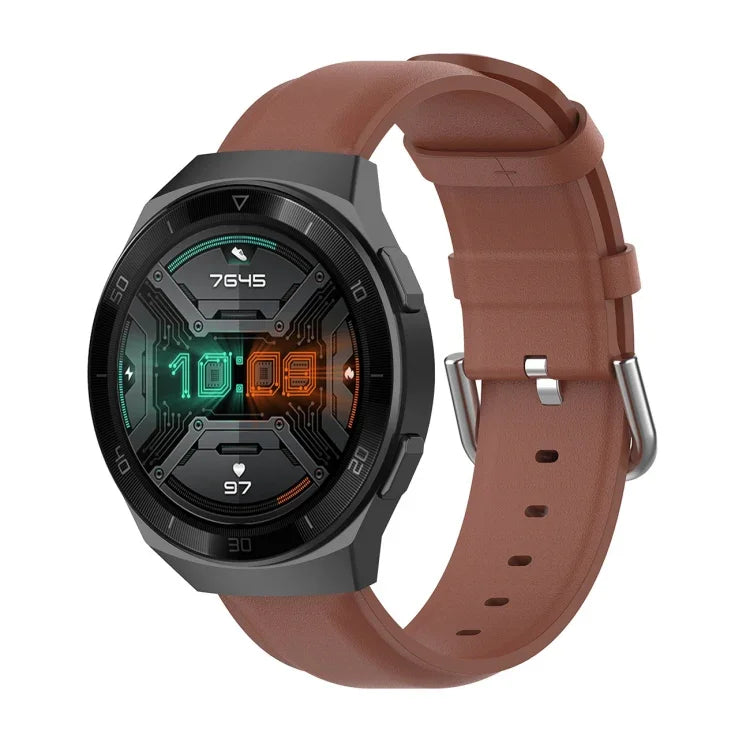 Pulseira de Couro 22mm com Fivela de Cauda Redonda, Para Ticwatch Pro 2020, Para Huawei Watch GT2E, Para Samsung Galaxy Watch 3 45mm