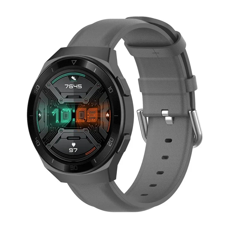 Pulseira de Couro 22mm com Fivela de Cauda Redonda, Para Ticwatch Pro 2020, Para Huawei Watch GT2E, Para Samsung Galaxy Watch 3 45mm
