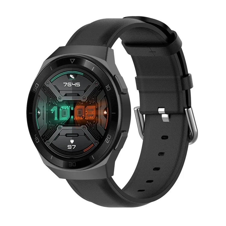 Pulseira de Couro 22mm com Fivela de Cauda Redonda, Para Ticwatch Pro 2020, Para Huawei Watch GT2E, Para Samsung Galaxy Watch 3 45mm