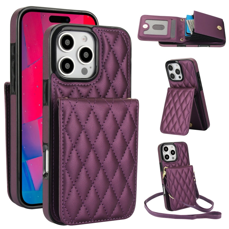 Bolsa de Cartões Rhombic com Alça Transversal e Proteção RFID para Telemóvel YM015, Para iPhone 16e / 17e, Para iPhone 17 Pro Max, Para iPhone 17 Pro, Para iPhone 17, Para iPhone Air, Para iPhone 16 Pro Max, Para iPhone 16 Pro, Para iPhone 16 Plus