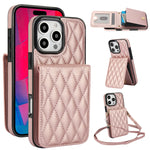 Bolsa de Cartões Rhombic com Alça Transversal e Proteção RFID para Telemóvel YM015, Para iPhone 16e / 17e, Para iPhone 17 Pro Max, Para iPhone 17 Pro, Para iPhone 17, Para iPhone Air, Para iPhone 16 Pro Max, Para iPhone 16 Pro, Para iPhone 16 Plus
