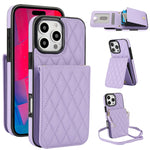 Bolsa de Cartões Rhombic com Alça Transversal e Proteção RFID para Telemóvel YM015, Para iPhone 16e / 17e, Para iPhone 17 Pro Max, Para iPhone 17 Pro, Para iPhone 17, Para iPhone Air, Para iPhone 16 Pro Max, Para iPhone 16 Pro, Para iPhone 16 Plus
