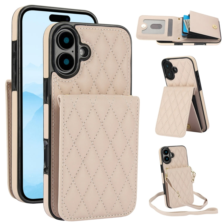 Bolsa de Cartões Rhombic com Alça Transversal e Proteção RFID para Telemóvel YM015, Para iPhone 16e / 17e, Para iPhone 17 Pro Max, Para iPhone 17 Pro, Para iPhone 17, Para iPhone Air, Para iPhone 16 Pro Max, Para iPhone 16 Pro, Para iPhone 16 Plus