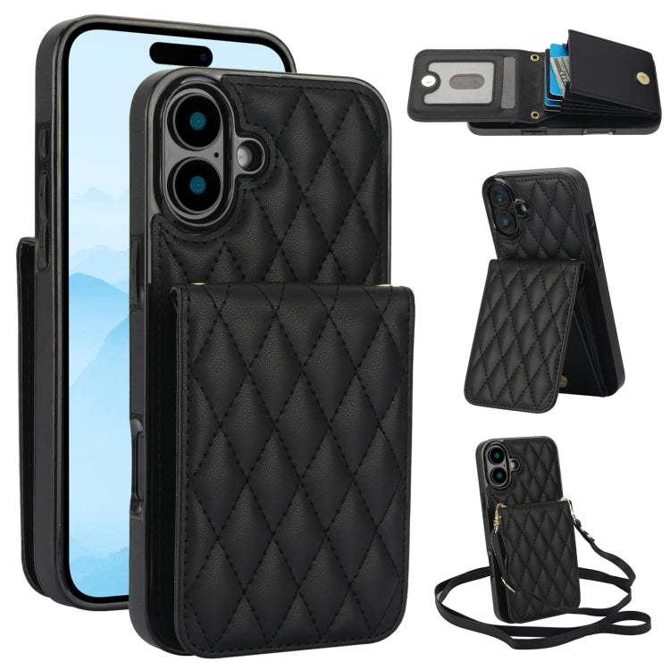 Bolsa de Cartões Rhombic com Alça Transversal e Proteção RFID para Telemóvel YM015, Para iPhone 16e / 17e, Para iPhone 17 Pro Max, Para iPhone 17 Pro, Para iPhone 17, Para iPhone Air, Para iPhone 16 Pro Max, Para iPhone 16 Pro, Para iPhone 16 Plus