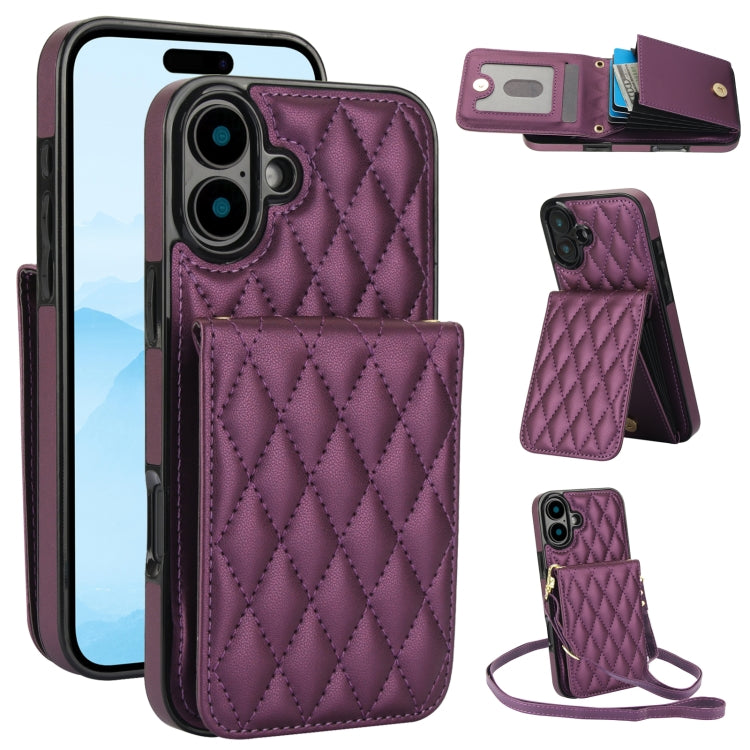 Bolsa de Cartões Rhombic com Alça Transversal e Proteção RFID para Telemóvel YM015, Para iPhone 16e / 17e, Para iPhone 17 Pro Max, Para iPhone 17 Pro, Para iPhone 17, Para iPhone Air, Para iPhone 16 Pro Max, Para iPhone 16 Pro, Para iPhone 16 Plus