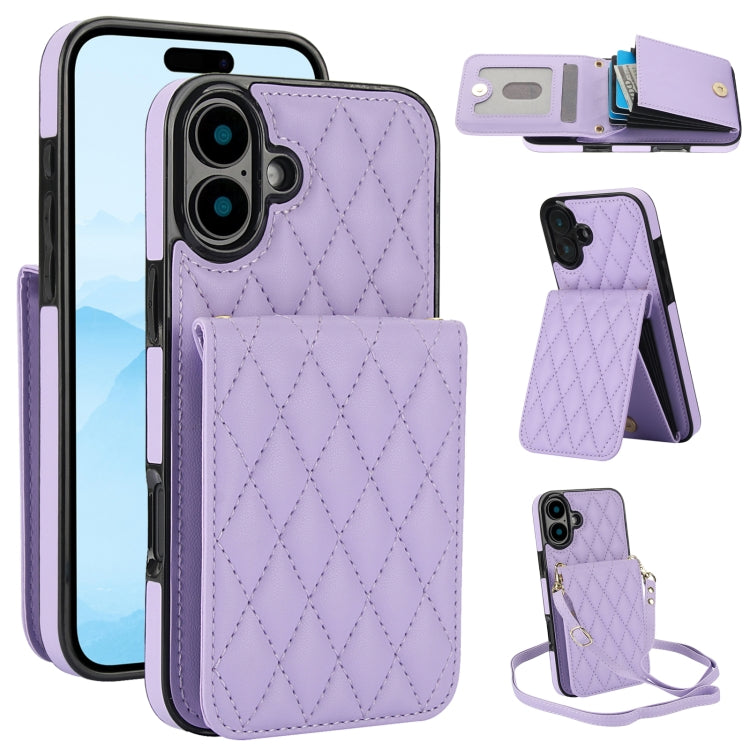 Bolsa de Cartões Rhombic com Alça Transversal e Proteção RFID para Telemóvel YM015, Para iPhone 16e / 17e, Para iPhone 17 Pro Max, Para iPhone 17 Pro, Para iPhone 17, Para iPhone Air, Para iPhone 16 Pro Max, Para iPhone 16 Pro, Para iPhone 16 Plus