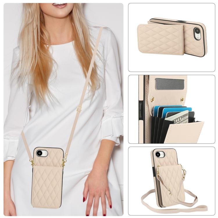 Bolsa de Cartões Rhombic com Alça Transversal e Proteção RFID para Telemóvel YM015, Para iPhone 16e / 17e, Para iPhone 17 Pro Max, Para iPhone 17 Pro, Para iPhone 17, Para iPhone Air, Para iPhone 16 Pro Max, Para iPhone 16 Pro, Para iPhone 16 Plus