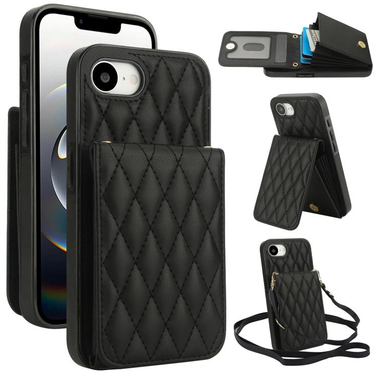 Bolsa de Cartões Rhombic com Alça Transversal e Proteção RFID para Telemóvel YM015, Para iPhone 16e / 17e, Para iPhone 17 Pro Max, Para iPhone 17 Pro, Para iPhone 17, Para iPhone Air, Para iPhone 16 Pro Max, Para iPhone 16 Pro, Para iPhone 16 Plus