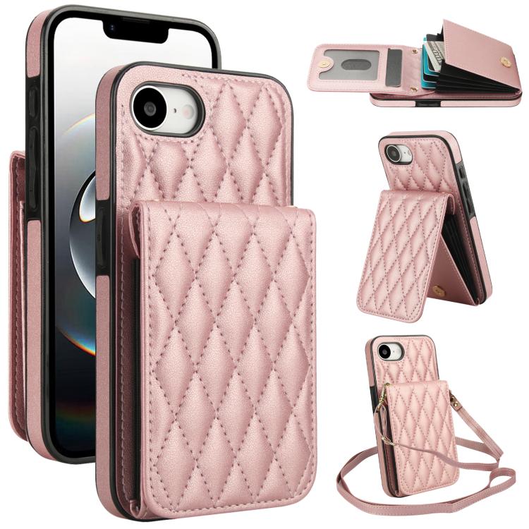 Bolsa de Cartões Rhombic com Alça Transversal e Proteção RFID para Telemóvel YM015, Para iPhone 16e / 17e, Para iPhone 17 Pro Max, Para iPhone 17 Pro, Para iPhone 17, Para iPhone Air, Para iPhone 16 Pro Max, Para iPhone 16 Pro, Para iPhone 16 Plus
