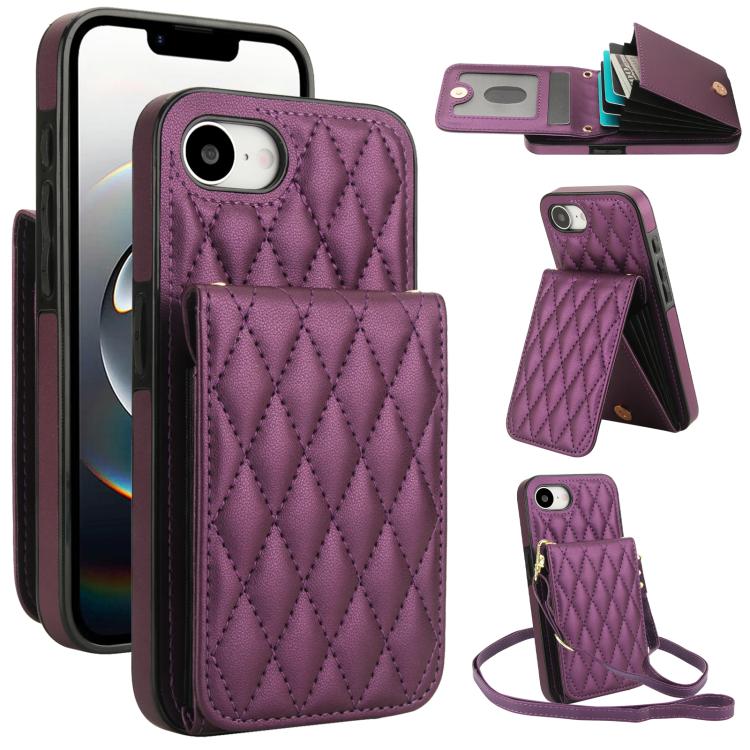 Bolsa de Cartões Rhombic com Alça Transversal e Proteção RFID para Telemóvel YM015, Para iPhone 16e / 17e, Para iPhone 17 Pro Max, Para iPhone 17 Pro, Para iPhone 17, Para iPhone Air, Para iPhone 16 Pro Max, Para iPhone 16 Pro, Para iPhone 16 Plus
