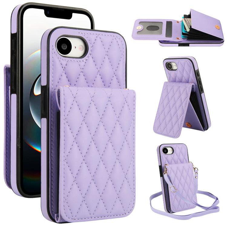 Bolsa de Cartões Rhombic com Alça Transversal e Proteção RFID para Telemóvel YM015, Para iPhone 16e / 17e, Para iPhone 17 Pro Max, Para iPhone 17 Pro, Para iPhone 17, Para iPhone Air, Para iPhone 16 Pro Max, Para iPhone 16 Pro, Para iPhone 16 Plus
