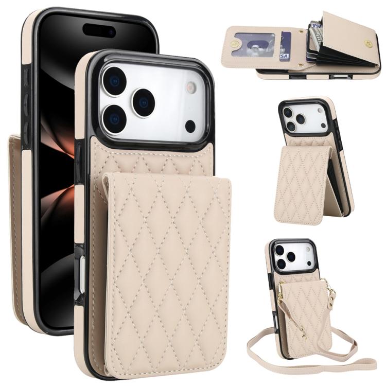 Bolsa de Cartões Rhombic com Alça Transversal e Proteção RFID para Telemóvel YM015, Para iPhone 16e / 17e, Para iPhone 17 Pro Max, Para iPhone 17 Pro, Para iPhone 17, Para iPhone Air, Para iPhone 16 Pro Max, Para iPhone 16 Pro, Para iPhone 16 Plus