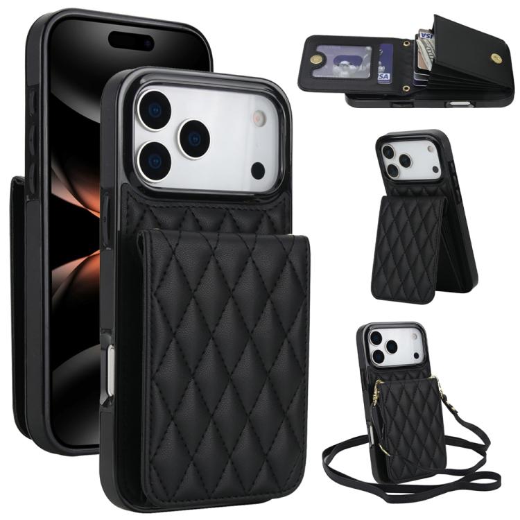 Bolsa de Cartões Rhombic com Alça Transversal e Proteção RFID para Telemóvel YM015, Para iPhone 16e / 17e, Para iPhone 17 Pro Max, Para iPhone 17 Pro, Para iPhone 17, Para iPhone Air, Para iPhone 16 Pro Max, Para iPhone 16 Pro, Para iPhone 16 Plus
