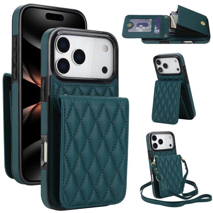 Bolsa de Cartões Rhombic com Alça Transversal e Proteção RFID para Telemóvel YM015, Para iPhone 16e / 17e, Para iPhone 17 Pro Max, Para iPhone 17 Pro, Para iPhone 17, Para iPhone Air, Para iPhone 16 Pro Max, Para iPhone 16 Pro, Para iPhone 16 Plus