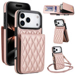 Bolsa de Cartões Rhombic com Alça Transversal e Proteção RFID para Telemóvel YM015, Para iPhone 16e / 17e, Para iPhone 17 Pro Max, Para iPhone 17 Pro, Para iPhone 17, Para iPhone Air, Para iPhone 16 Pro Max, Para iPhone 16 Pro, Para iPhone 16 Plus