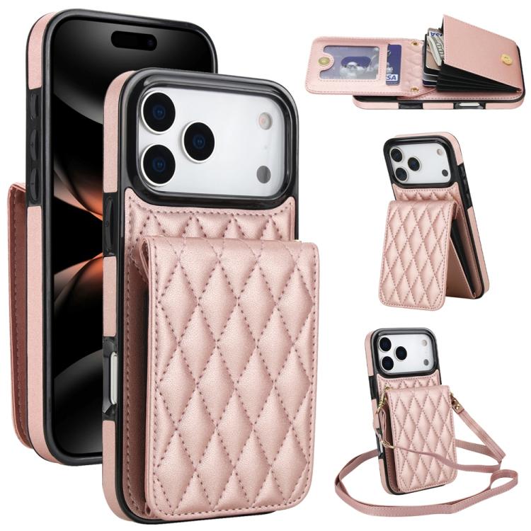 Bolsa de Cartões Rhombic com Alça Transversal e Proteção RFID para Telemóvel YM015, Para iPhone 16e / 17e, Para iPhone 17 Pro Max, Para iPhone 17 Pro, Para iPhone 17, Para iPhone Air, Para iPhone 16 Pro Max, Para iPhone 16 Pro, Para iPhone 16 Plus