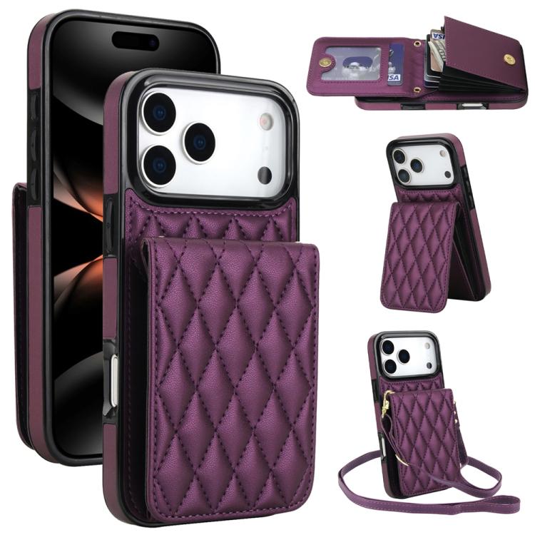 Bolsa de Cartões Rhombic com Alça Transversal e Proteção RFID para Telemóvel YM015, Para iPhone 16e / 17e, Para iPhone 17 Pro Max, Para iPhone 17 Pro, Para iPhone 17, Para iPhone Air, Para iPhone 16 Pro Max, Para iPhone 16 Pro, Para iPhone 16 Plus