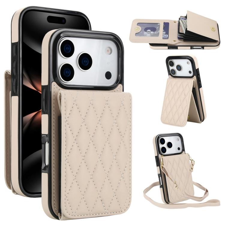 Bolsa de Cartões Rhombic com Alça Transversal e Proteção RFID para Telemóvel YM015, Para iPhone 16e / 17e, Para iPhone 17 Pro Max, Para iPhone 17 Pro, Para iPhone 17, Para iPhone Air, Para iPhone 16 Pro Max, Para iPhone 16 Pro, Para iPhone 16 Plus