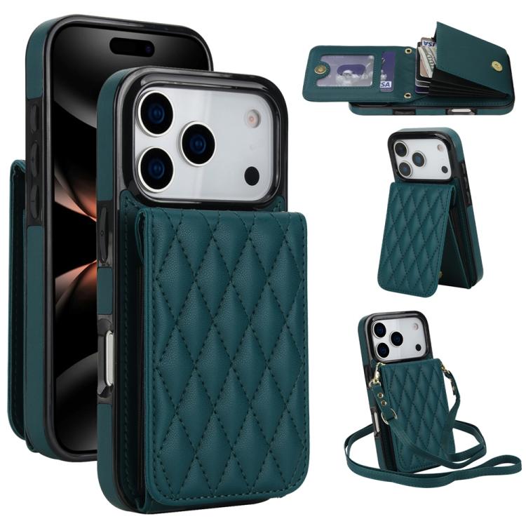 Bolsa de Cartões Rhombic com Alça Transversal e Proteção RFID para Telemóvel YM015, Para iPhone 16e / 17e, Para iPhone 17 Pro Max, Para iPhone 17 Pro, Para iPhone 17, Para iPhone Air, Para iPhone 16 Pro Max, Para iPhone 16 Pro, Para iPhone 16 Plus