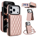 Bolsa de Cartões Rhombic com Alça Transversal e Proteção RFID para Telemóvel YM015, Para iPhone 16e / 17e, Para iPhone 17 Pro Max, Para iPhone 17 Pro, Para iPhone 17, Para iPhone Air, Para iPhone 16 Pro Max, Para iPhone 16 Pro, Para iPhone 16 Plus