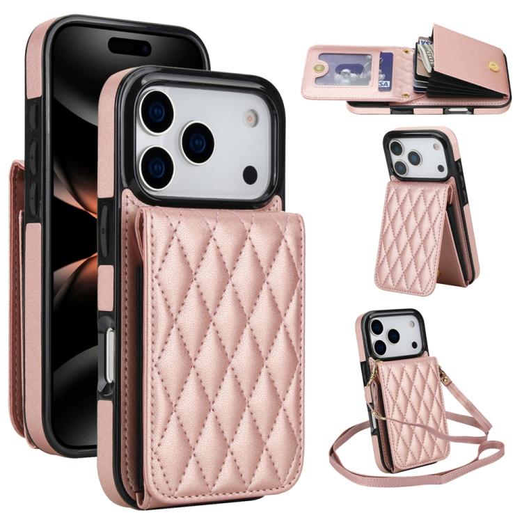 Bolsa de Cartões Rhombic com Alça Transversal e Proteção RFID para Telemóvel YM015, Para iPhone 16e / 17e, Para iPhone 17 Pro Max, Para iPhone 17 Pro, Para iPhone 17, Para iPhone Air, Para iPhone 16 Pro Max, Para iPhone 16 Pro, Para iPhone 16 Plus