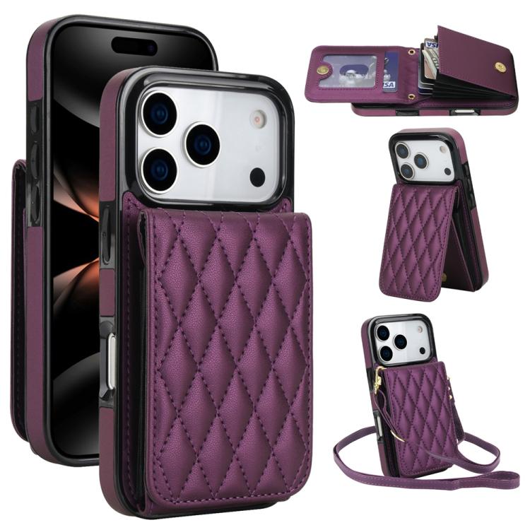 Bolsa de Cartões Rhombic com Alça Transversal e Proteção RFID para Telemóvel YM015, Para iPhone 16e / 17e, Para iPhone 17 Pro Max, Para iPhone 17 Pro, Para iPhone 17, Para iPhone Air, Para iPhone 16 Pro Max, Para iPhone 16 Pro, Para iPhone 16 Plus
