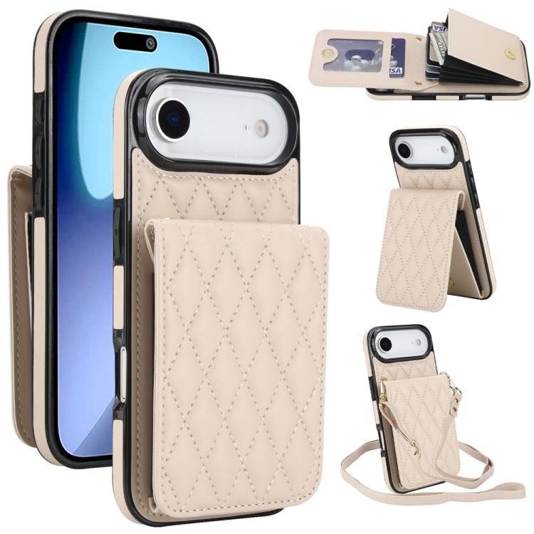Bolsa de Cartões Rhombic com Alça Transversal e Proteção RFID para Telemóvel YM015, Para iPhone 16e / 17e, Para iPhone 17 Pro Max, Para iPhone 17 Pro, Para iPhone 17, Para iPhone Air, Para iPhone 16 Pro Max, Para iPhone 16 Pro, Para iPhone 16 Plus
