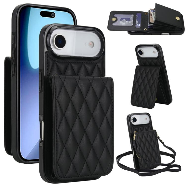 Bolsa de Cartões Rhombic com Alça Transversal e Proteção RFID para Telemóvel YM015, Para iPhone 16e / 17e, Para iPhone 17 Pro Max, Para iPhone 17 Pro, Para iPhone 17, Para iPhone Air, Para iPhone 16 Pro Max, Para iPhone 16 Pro, Para iPhone 16 Plus