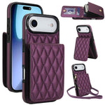 Bolsa de Cartões Rhombic com Alça Transversal e Proteção RFID para Telemóvel YM015, Para iPhone 16e / 17e, Para iPhone 17 Pro Max, Para iPhone 17 Pro, Para iPhone 17, Para iPhone Air, Para iPhone 16 Pro Max, Para iPhone 16 Pro, Para iPhone 16 Plus