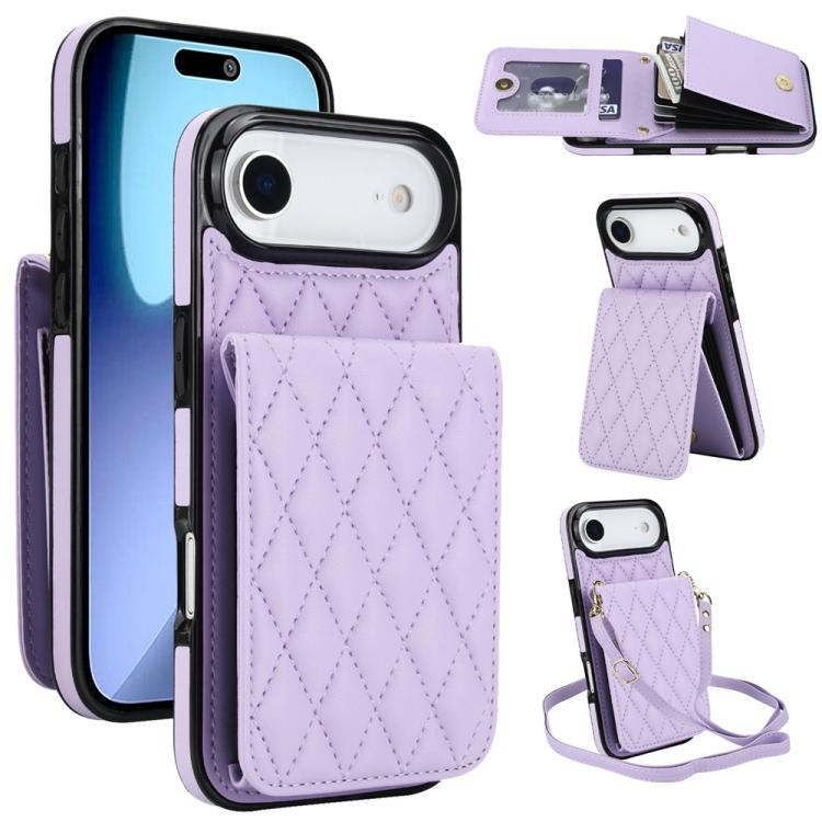 Bolsa de Cartões Rhombic com Alça Transversal e Proteção RFID para Telemóvel YM015, Para iPhone 16e / 17e, Para iPhone 17 Pro Max, Para iPhone 17 Pro, Para iPhone 17, Para iPhone Air, Para iPhone 16 Pro Max, Para iPhone 16 Pro, Para iPhone 16 Plus