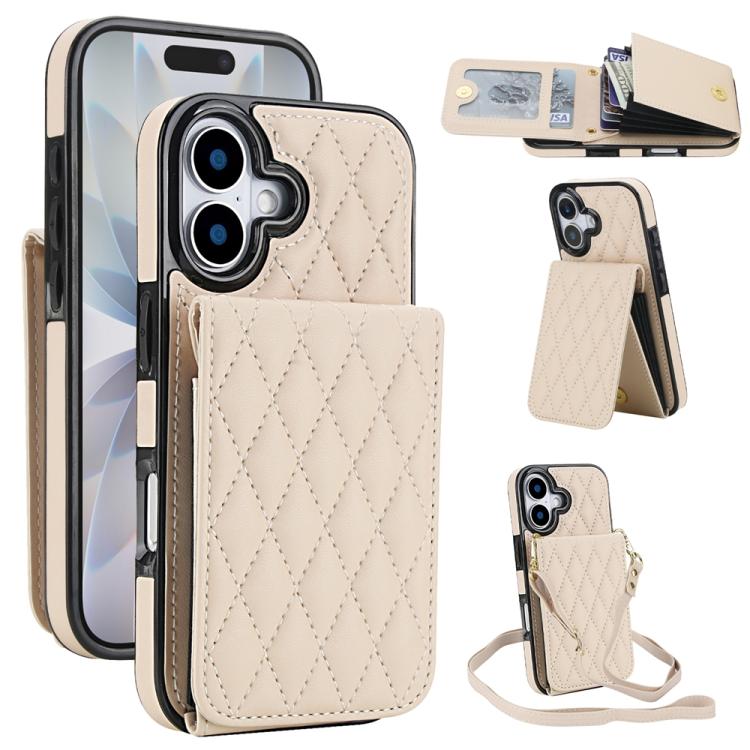 Bolsa de Cartões Rhombic com Alça Transversal e Proteção RFID para Telemóvel YM015, Para iPhone 16e / 17e, Para iPhone 17 Pro Max, Para iPhone 17 Pro, Para iPhone 17, Para iPhone Air, Para iPhone 16 Pro Max, Para iPhone 16 Pro, Para iPhone 16 Plus