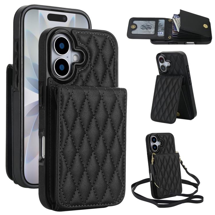 Bolsa de Cartões Rhombic com Alça Transversal e Proteção RFID para Telemóvel YM015, Para iPhone 16e / 17e, Para iPhone 17 Pro Max, Para iPhone 17 Pro, Para iPhone 17, Para iPhone Air, Para iPhone 16 Pro Max, Para iPhone 16 Pro, Para iPhone 16 Plus